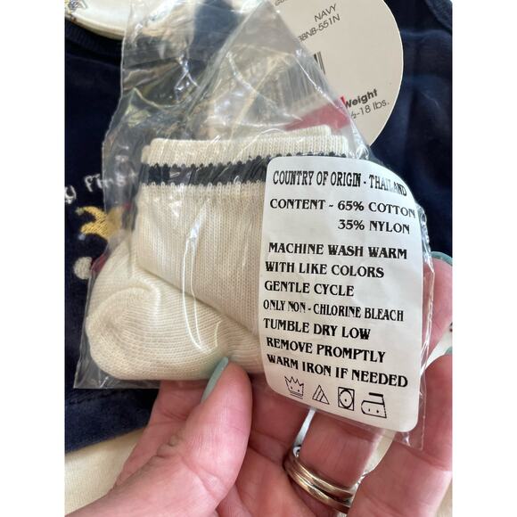 Simply Basic Baby Outfit 6-9 Months Vintage 2002 One Piece w/ Navy Velvet Pants - Picture 9 of 16